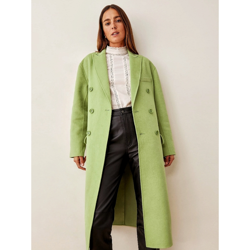 Reformation Sustainable Hayden Green Double Breasted Long Wool Coat
